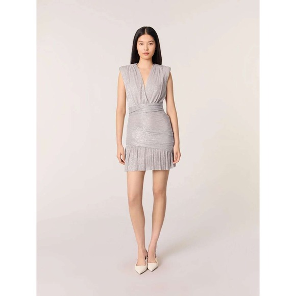 Maje Dresses & Skirts - Maje Short Metallic‎ Mini Dress in Gold Silver Ruched Size EU40 / US L
